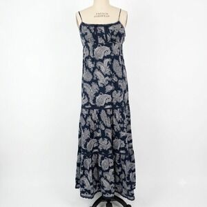 Juicy Couture 'Patio Voile' Maxi Dress Sz 4 Peck Navy Paisley Print